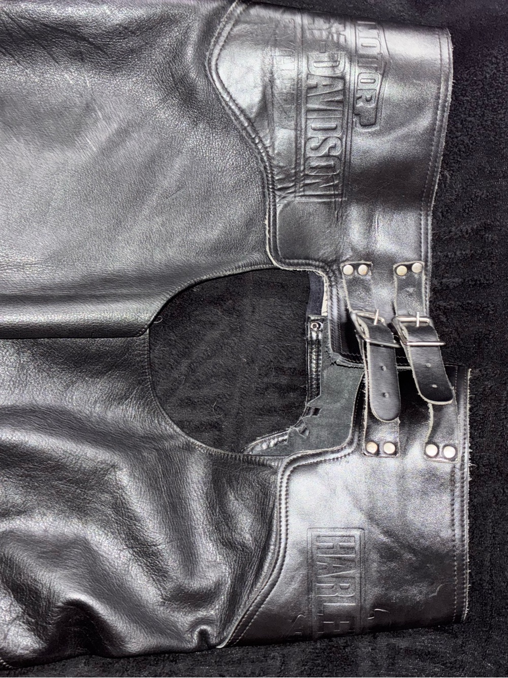 Harley-Davidson Black Leather Motorcycle Vest Panels with Buckles